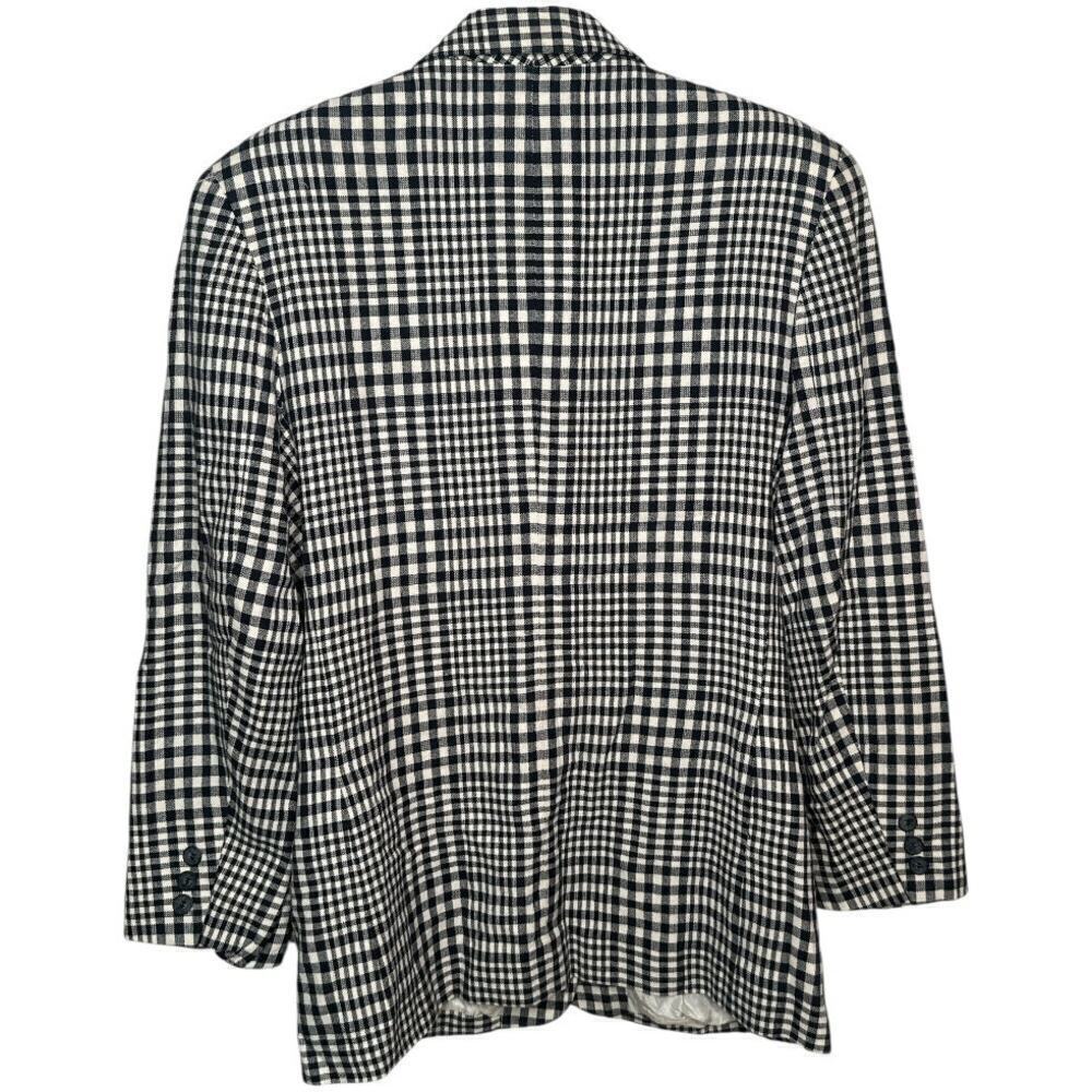 VTG LIZ CLAIBORNE I Navy Linen Blend Plaid Checkered 3 Button Blazer Jacket I 12 - Picture 2 of 6